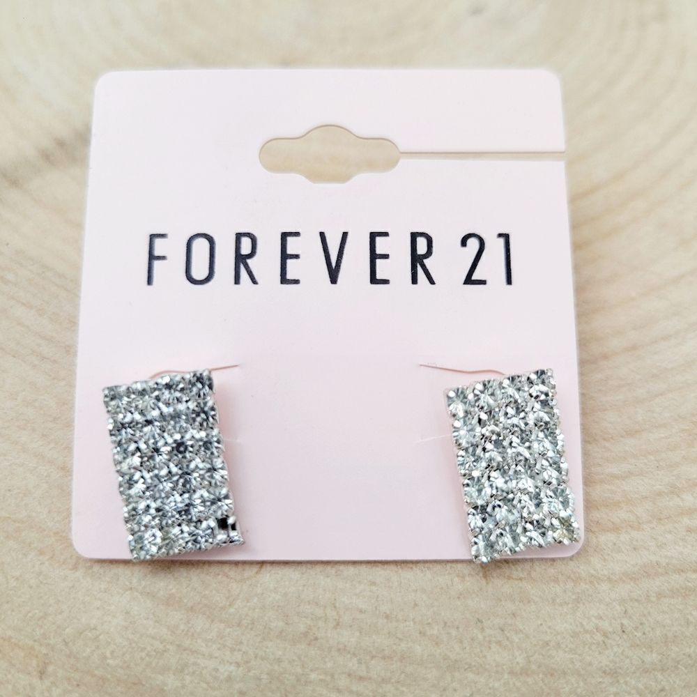 Brand New Forever 21 Silver Bling Rectangle Rhinestone Earrings